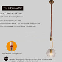 Lustre moderne en cuir avec suspension lumière et verre cristal de luxe