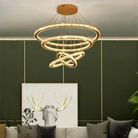 Lustre Moderne en Cristal avec Éclairage LED Intérieur Suspendu