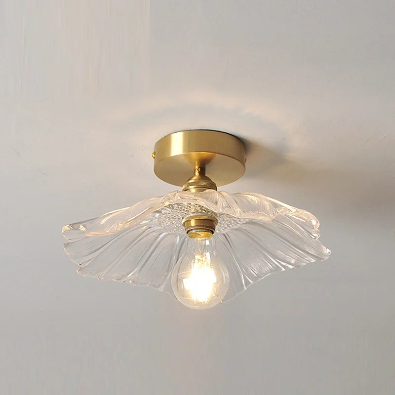 Suspension rétro en laiton et verre, forme de fleur - Décoration Maison Chic