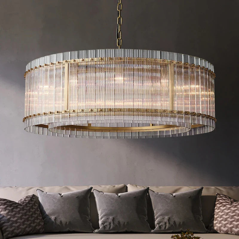Lustre de luxe en cristal Double Anneau Doré LED Suspendu