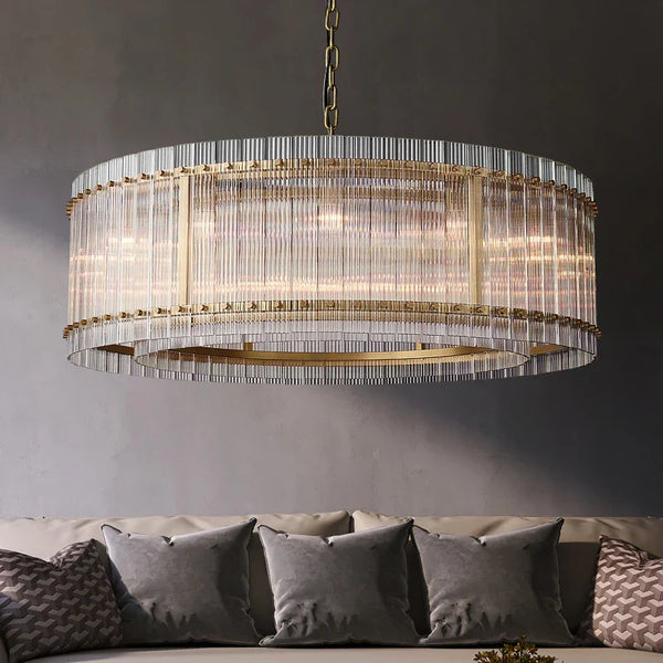 Lustre de luxe en cristal Double Anneau Doré LED Suspendu