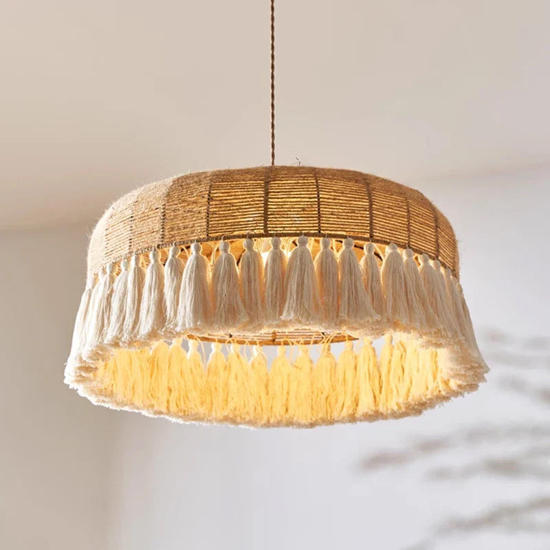 Suspension LED en chanvre tissé à la main - Style bohème Wabi Sabi Crafted