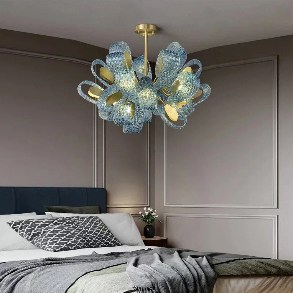 Lustre moderne en verre design "Feuille de Paon" LED suspendu