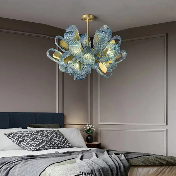 Lustre moderne en verre design "Feuille de Paon" LED suspendu