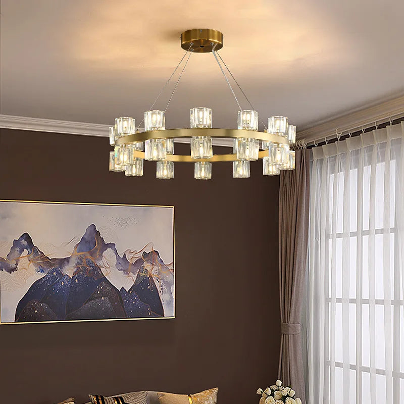 Lustre moderne en cuivre LED Crystaluxe pour hôtel et foyer