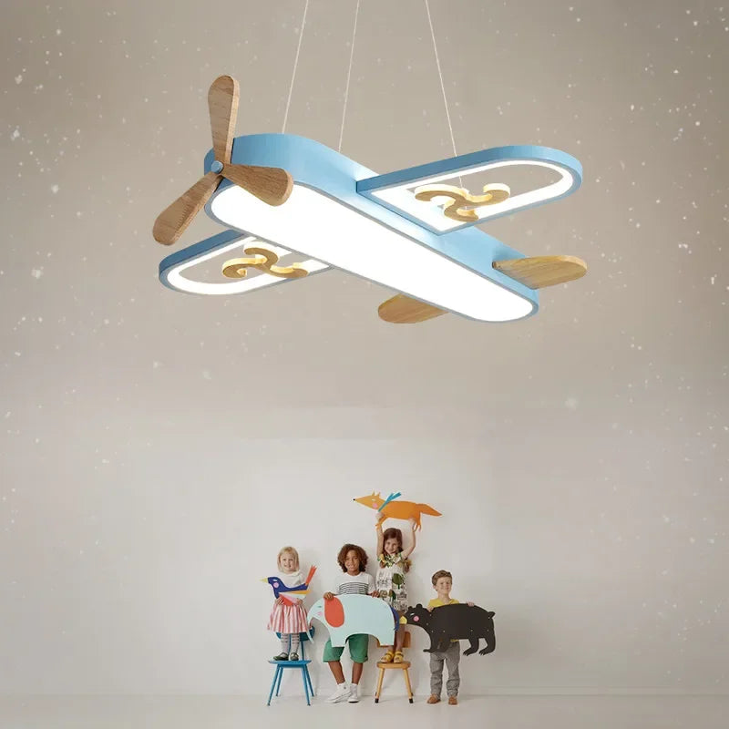 Plafonnier LED Design Minimaliste en Bois Forme Avion pour Enfants - EcoAvion