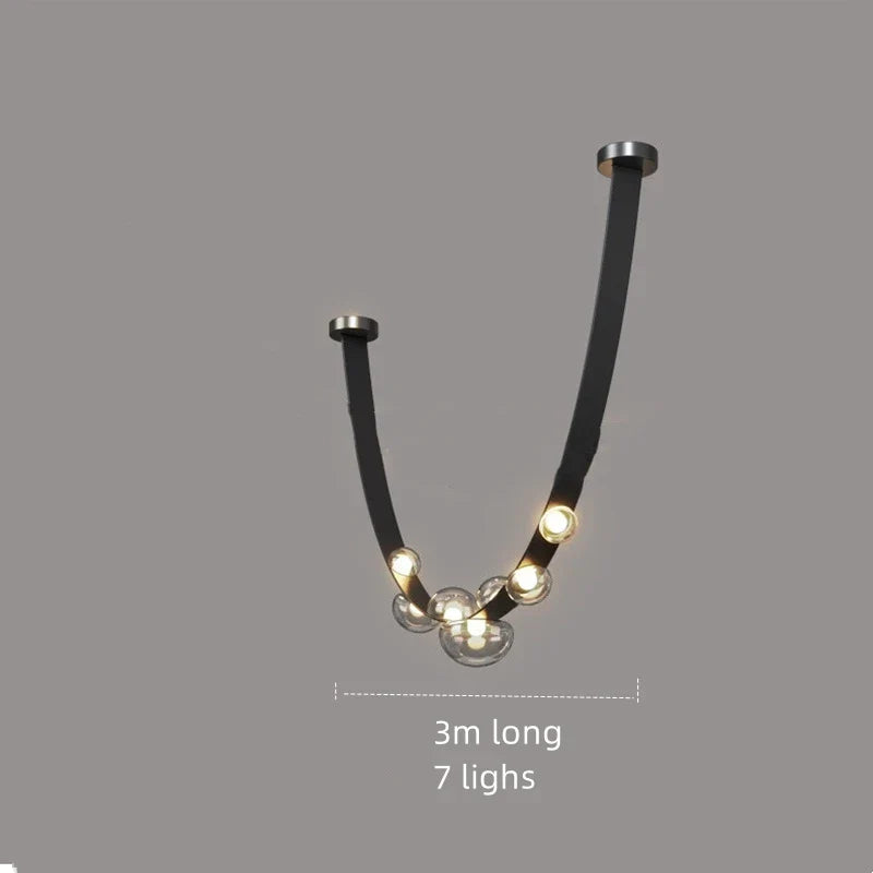 Lustre DEL Chic Minimaliste en Cuir et Verre pour Décoration