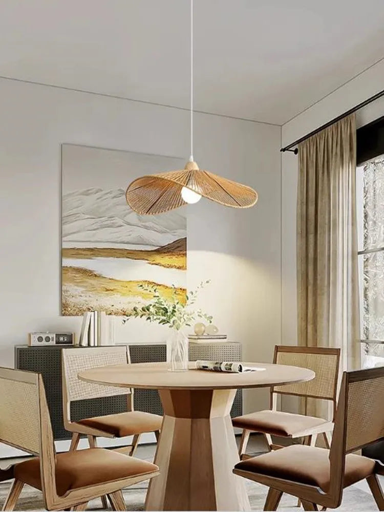 Suspension Luminaire nordique en tissu LED Wabi Sabi pour décoration de salon et chambre, en coton lin créatif