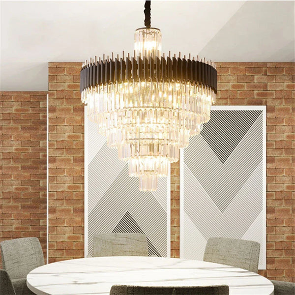 Lustre en Cristal Noir de Luxe Moderne LED