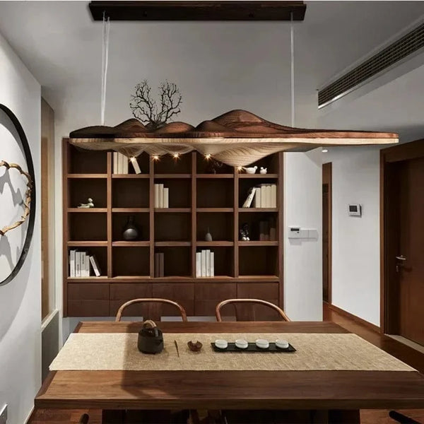Lustre nordique moderne en résine de bois massif pour un éclairage décoratif intérieur