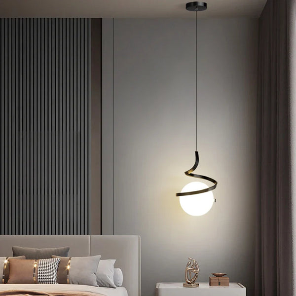 Nordique Déco: Suspension LED Spirale pour Haut Plafond - Noir/Blanc/Or + Verre