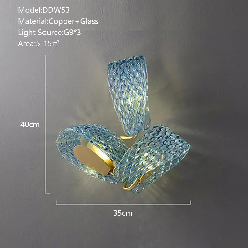 Lustre moderne en verre design "Feuille de Paon" LED suspendu