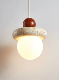 Suspension Led Style crème médiévale Memphis - Petite pierre claire et bois