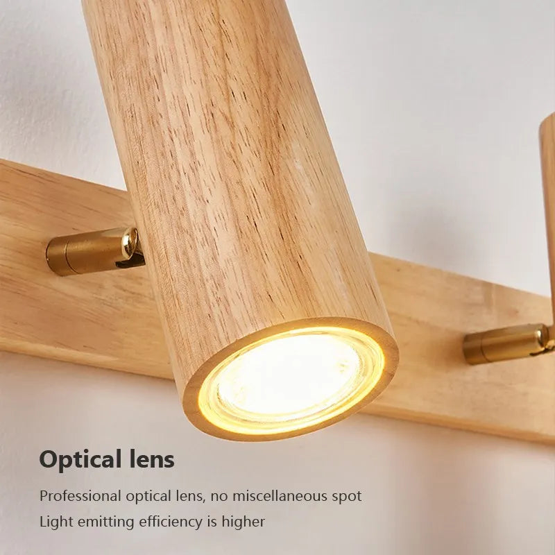 Applique murale LED nordique en bois multi-angle réglable - Projecteur de lumière pour chambres, salons et études Den