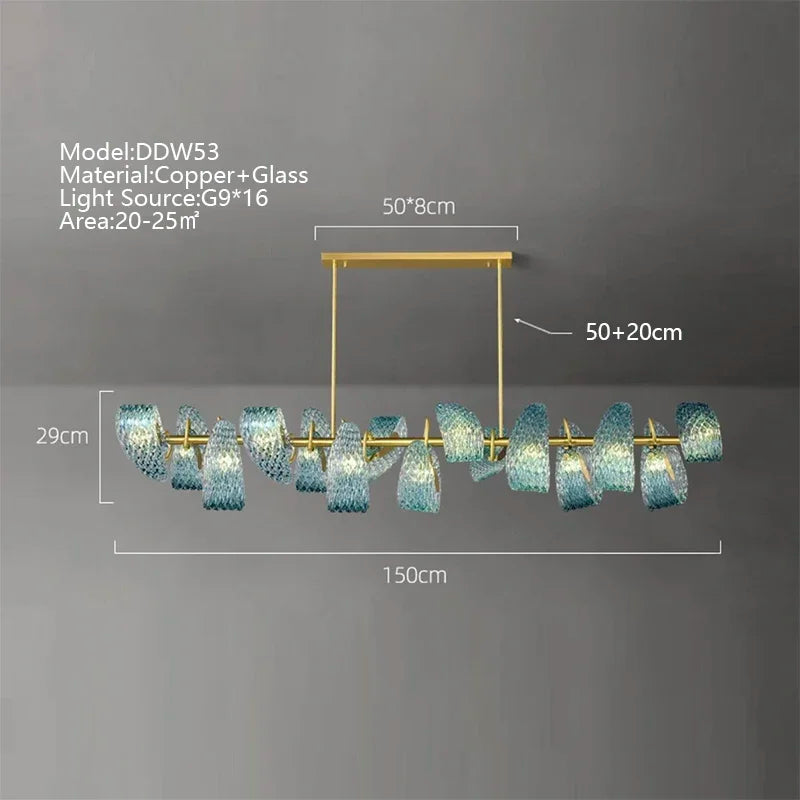 Lustre moderne en verre design "Feuille de Paon" LED suspendu