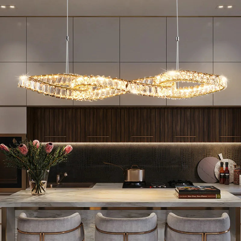 Lustres modernes en cristal de luxe LED Suspended Gold