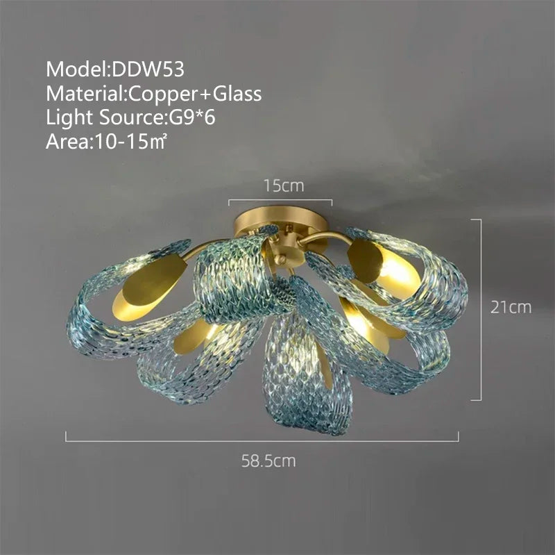 Lustre moderne en verre design "Feuille de Paon" LED suspendu