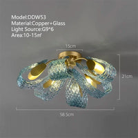 Lustre moderne en verre design "Feuille de Paon" LED suspendu