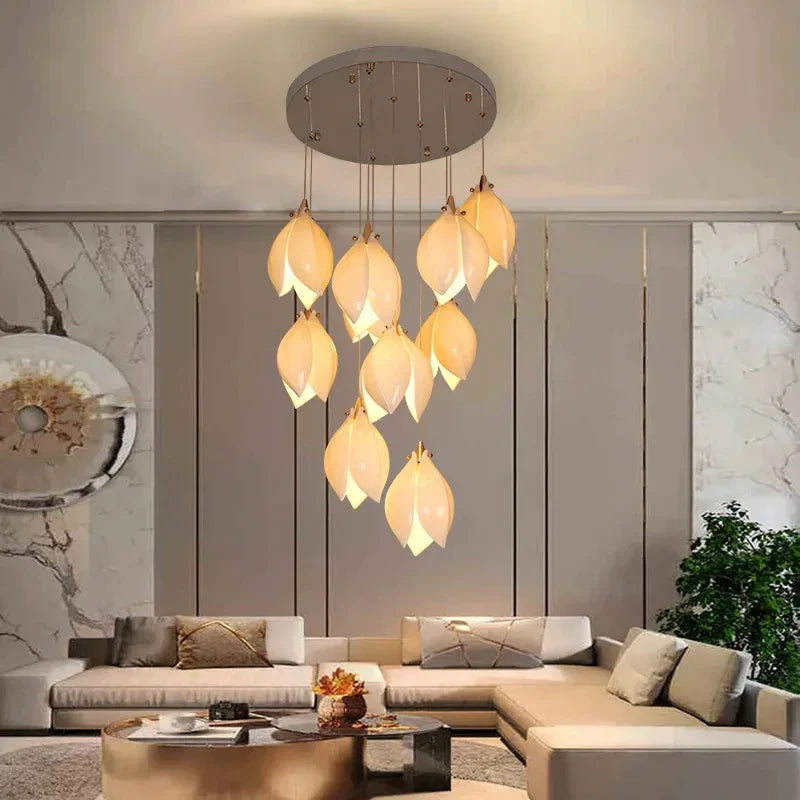Lustre Duplex LED Magnolia en Céramique pour Hôtel et Villa