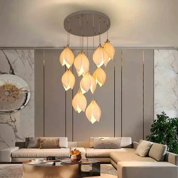 Lustre Duplex LED Magnolia en Céramique pour Hôtel et Villa