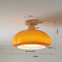 Suspension "Citrouille Lumineuse" en Verre LED Style Japonais Vintage en Bois