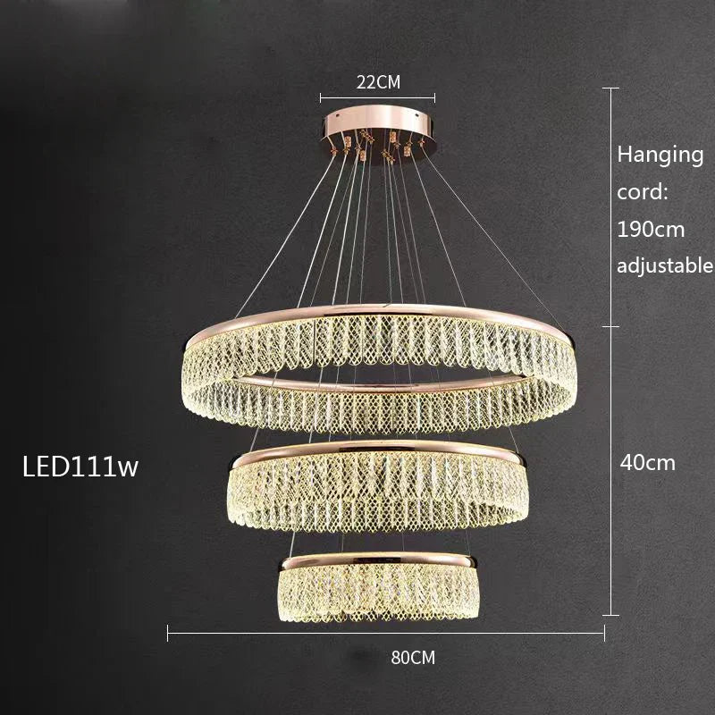 Lustre LED en cristal Losange Rond à plusieurs anneaux de luxe 2024