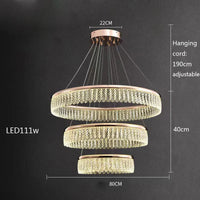 Lustre LED en cristal Losange Rond à plusieurs anneaux de luxe 2024
