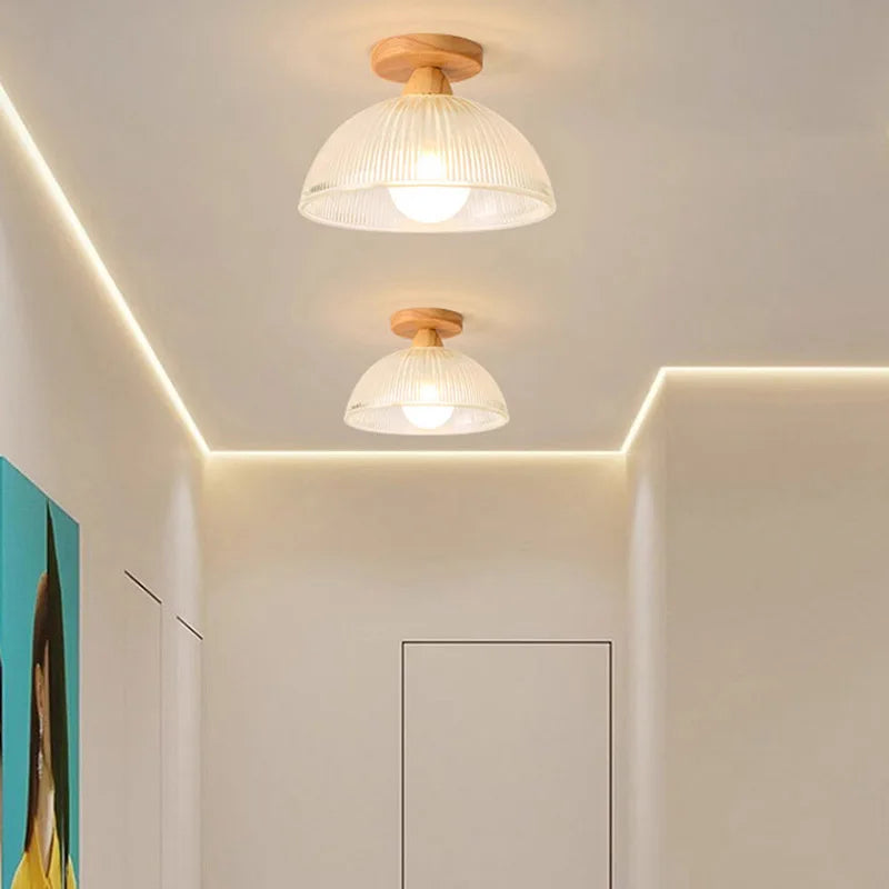 Plafonnier nordique en bois avec lampe en verre dépoli - Idéal pour le salon, la chambre ou le balcon