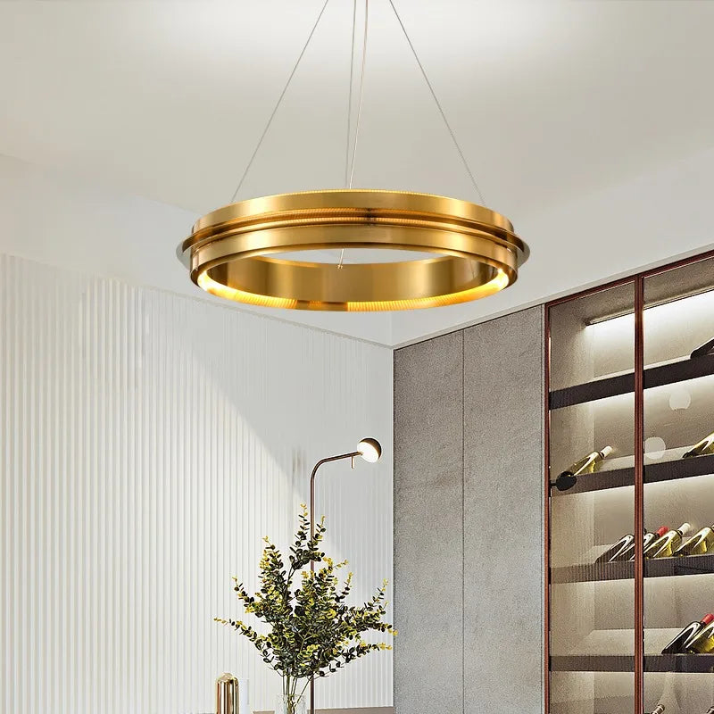 Lustre LED italien post-moderne avec anneau de suspension - Lampe de design asiatique