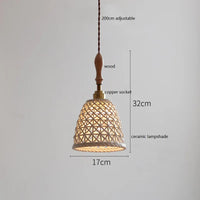 Suspension japonaise en céramique et bois de frêne vintage