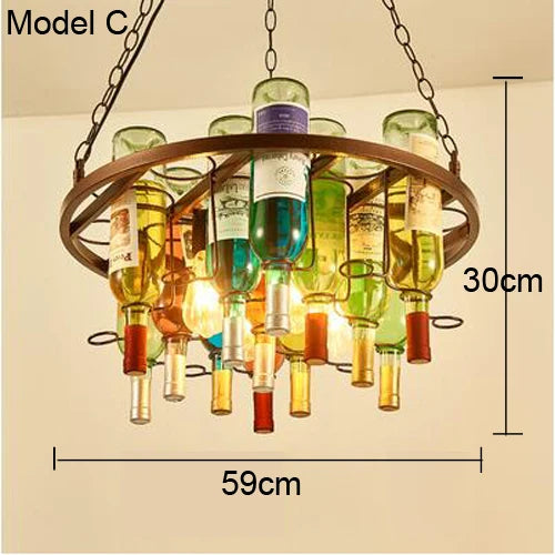 Lustre Bouteille de vin en verre E27 LED Vintage américain rétro industriel Bar créatif café Restaurant éclairage de style Loft
