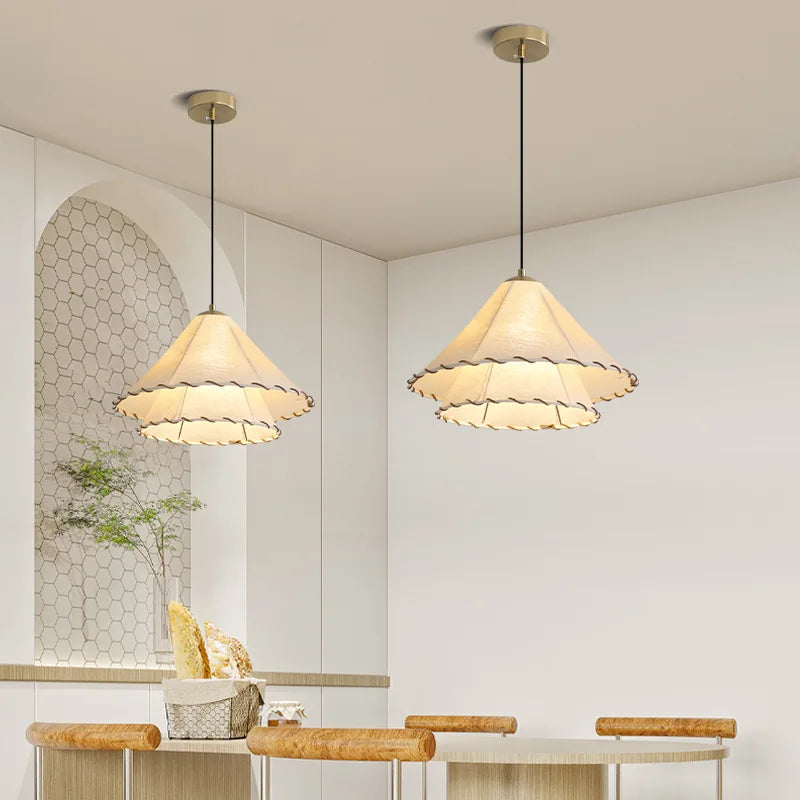 Suspension Luminaire nordique en tissu LED Wabi Sabi pour décoration de salon et chambre, en coton lin créatif