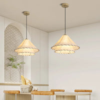 Suspension Luminaire nordique en tissu LED Wabi Sabi pour décoration de salon et chambre, en coton lin créatif