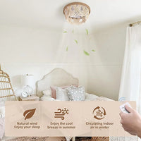 Plafonnier LED Bohémien en Perles de Bois avec Télécommande Style Nordique Vintage