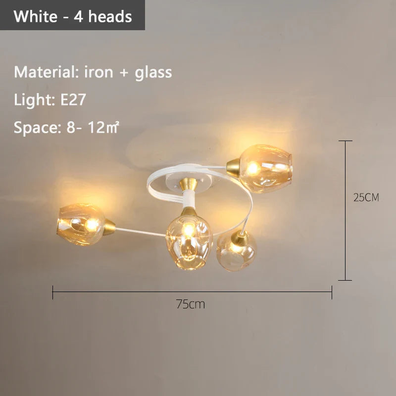 Lustre suspendu en verre moléculaire pour un éclairage LED nordique dans la maison