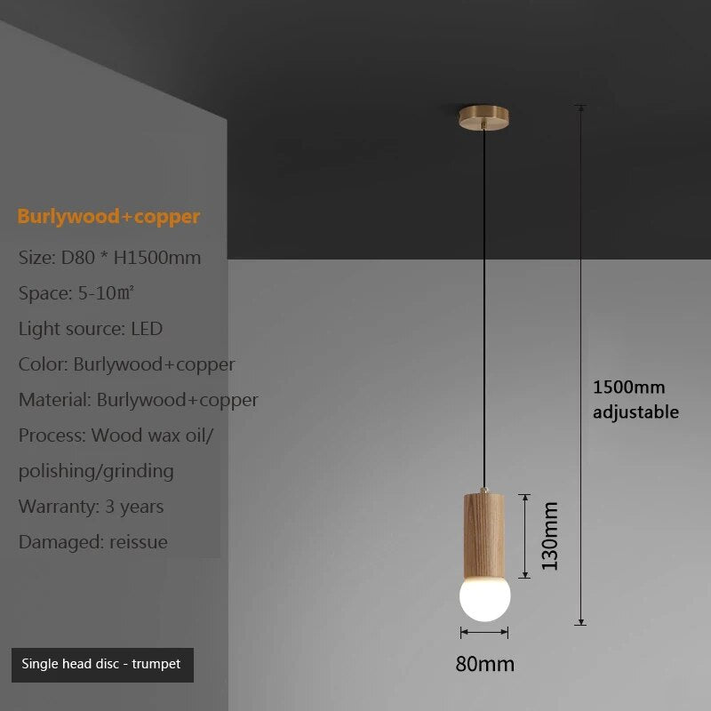 Lustre Chinois en Noyer avec Barre de Suspension