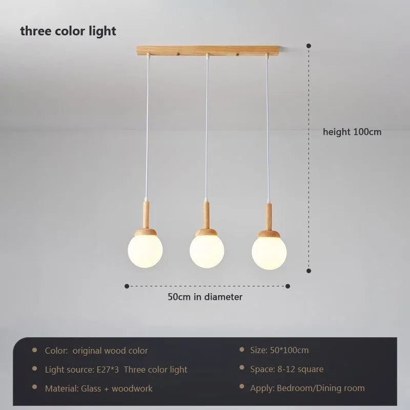 Suspension LED nordique en verre - Oiseau rond en bois