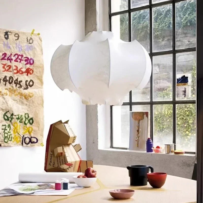 Lustre Nordique en Soie Japonaise Wabi Sabi avec Éclairage LED