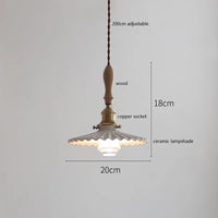 Suspension japonaise en céramique et bois de frêne vintage