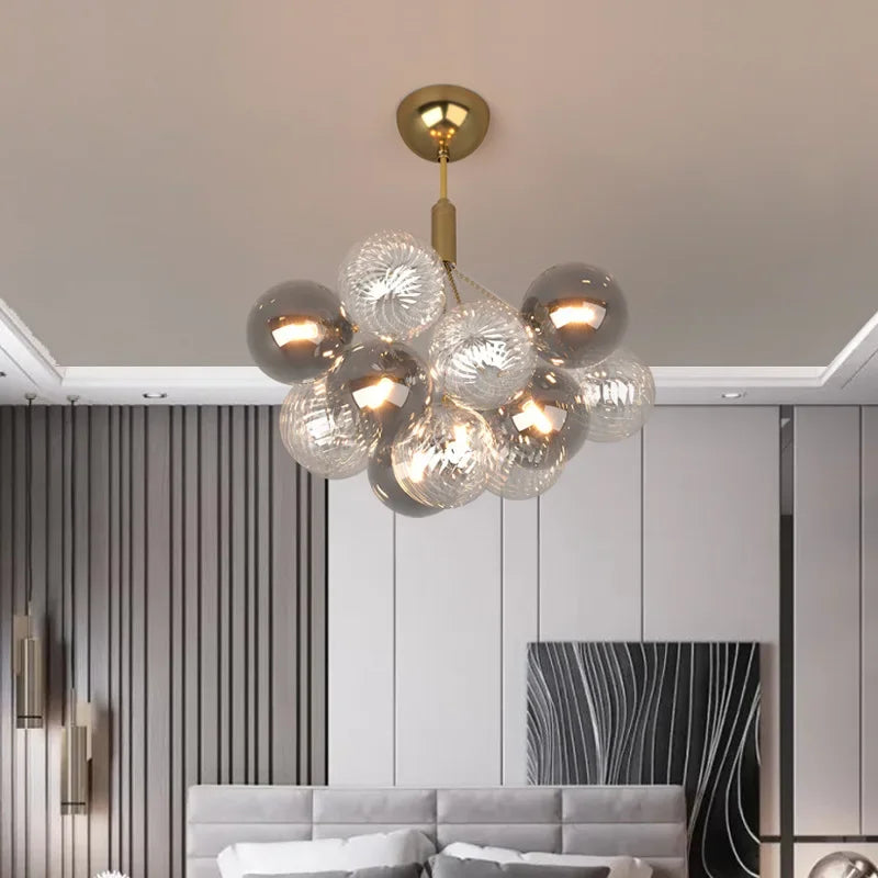 Lustre plafonnier design boule de verre multicolore luxe illuminant