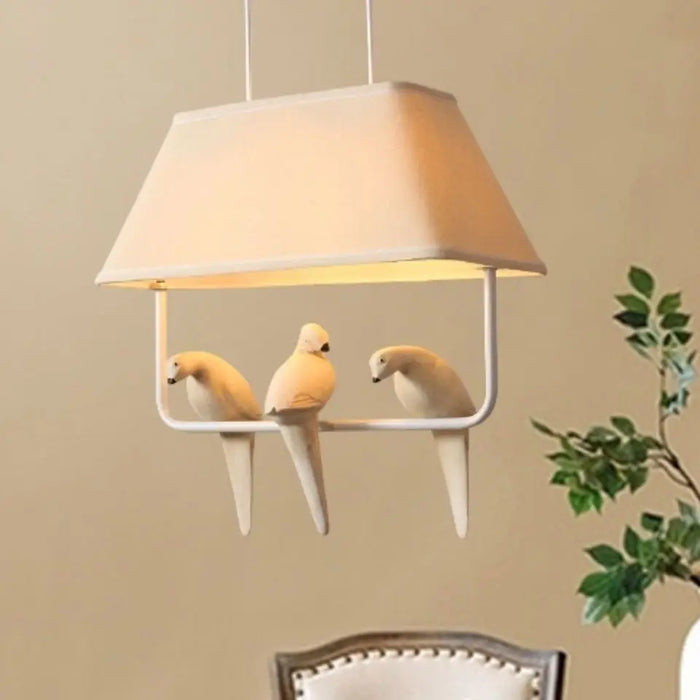 Lustre Créatif avec 3-4 Têtes d'Oiseau en Tissu pour une Décoration Originale