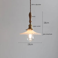 Suspension japonaise en céramique et bois de frêne vintage