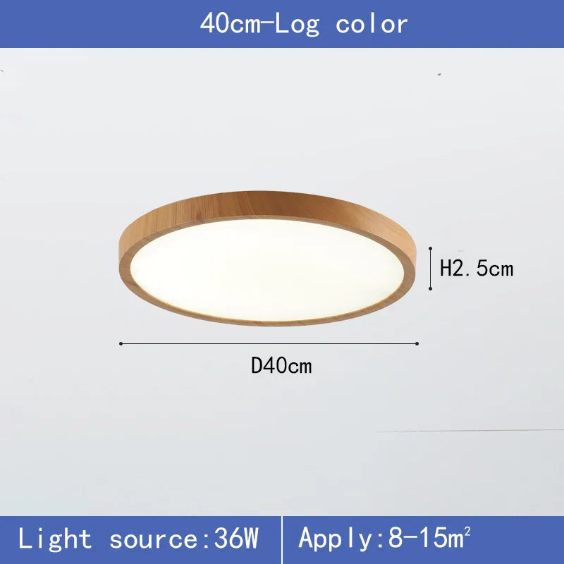Plafonnier LED Circulaire Ultra-Mince Grain de Bois, 3 Tons de Lumière