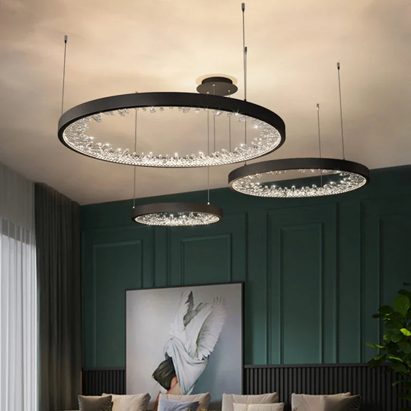 Lustre moderne en cristal avec éclairage LED pour villa de luxe