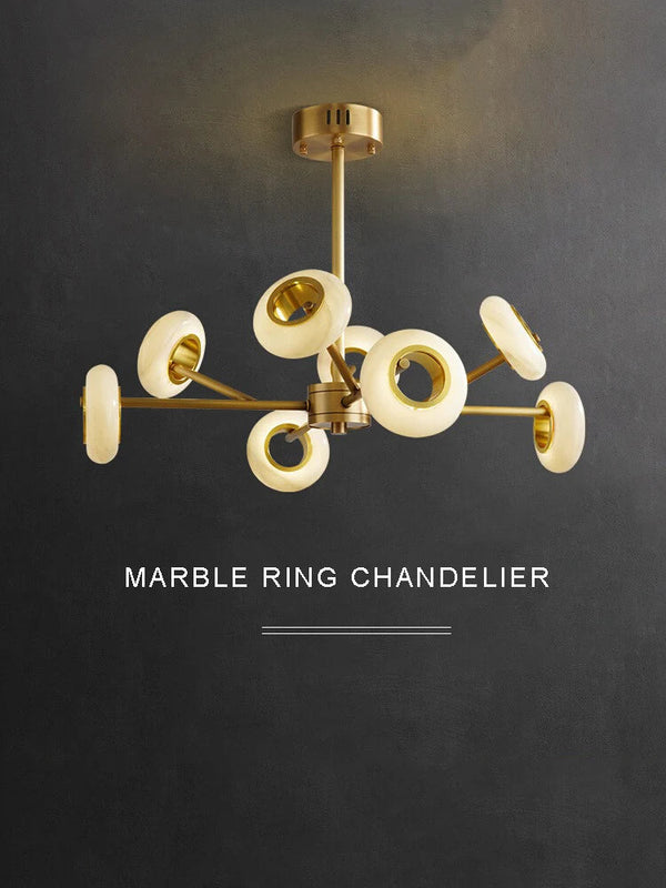 Lustre de Luxe en Marbre avec Anneaux Multiples pour Décoration.