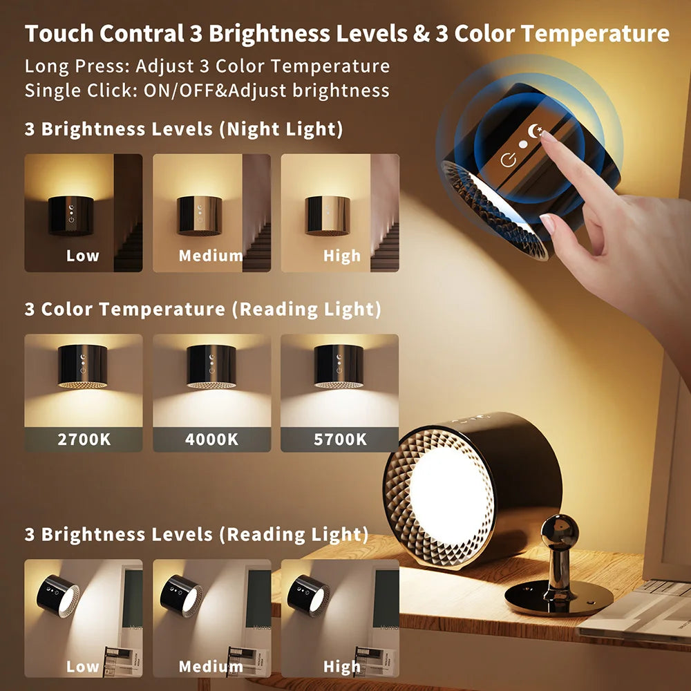 Applique Murale LED Sans Fil Rechargeable avec Commande Tactile