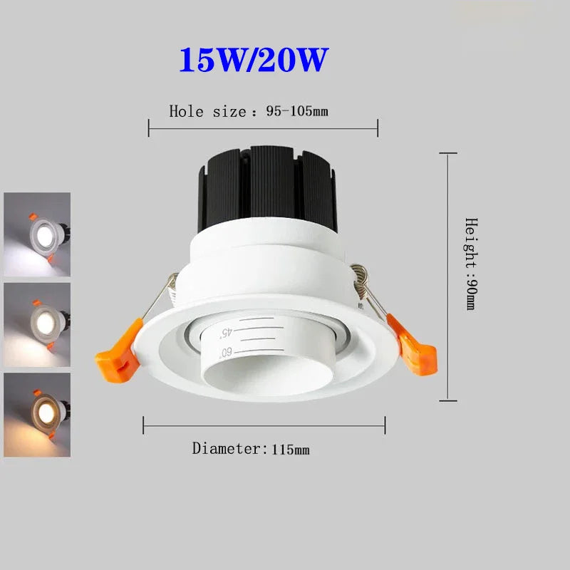 Spot Zoom intégré dimmable encastré 15-60° COB - Marque ZoomTech