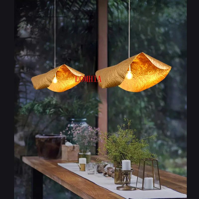 Suspension de luxe en cuivre avec feuille de lotus design rétro
