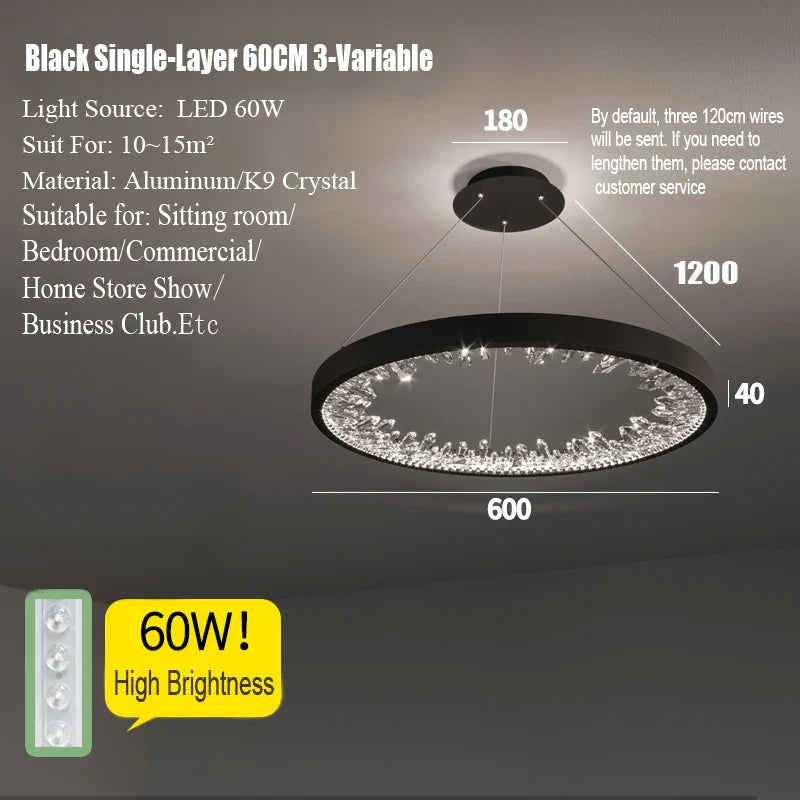 Lustre moderne en cristal avec éclairage LED pour villa de luxe
