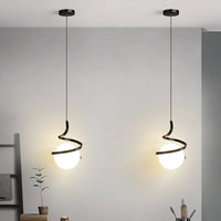 Nordique Déco: Suspension LED Spirale pour Haut Plafond - Noir/Blanc/Or + Verre
